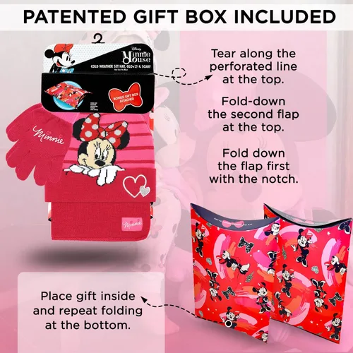 Miniatura 4 de Minnie Mouse - Gorro de invierno para niños guantes de nieve y bufanda para niñas y niños pequeños juego de 3 piezas lindo gorro con lazo a lunares