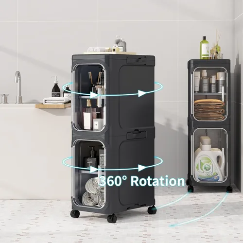 Miniatura 7 de KHNR Armario de almacenamiento de baño delgado de 2 niveles, gabinetes de almacenamiento plegables, almacenamiento de baño estrecho, organizador