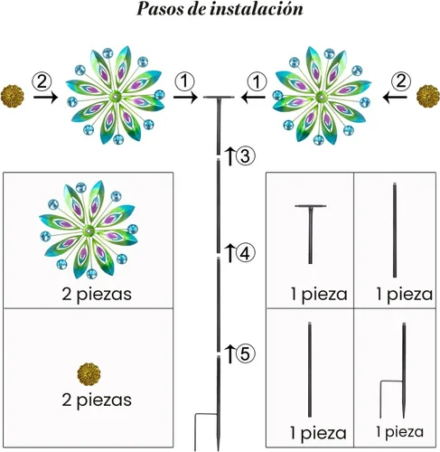 Miniatura 6 de Viveta Spinner de Viento Cinético, 53 pulgadas Spinners de Viento de Metal para Exteriores para Patio y Jardín, Molino de Viento Doble con Estaca