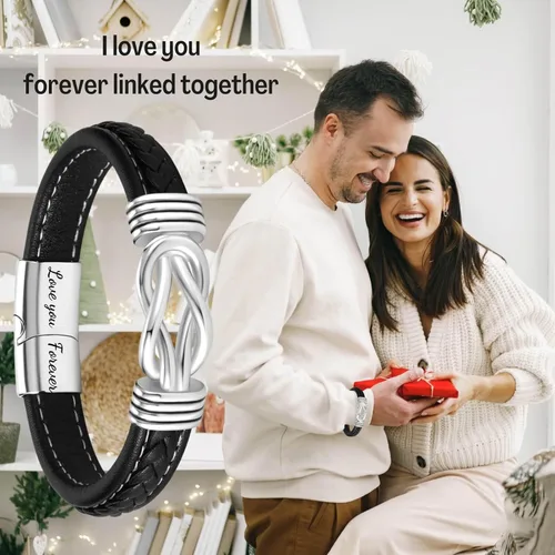 Miniatura 2 de Coolvy Pulsera con texto en inglés "To My Man Straighten Your Crown" para marido, novio, pulseras de cuero trenzado para hombre, San Valentín