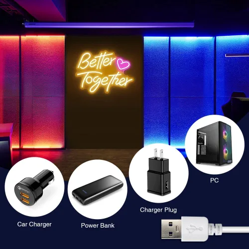 Miniatura 5 de Letreros de neón con texto en inglés «Better Together», «Arrinew LED», alimentado por USB, para decoración de pared del hogar, luces de neón