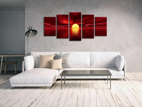 Miniatura 4 de Wieco Art P5RLA006 sol rojo, obras de arte giclée en impresiones en lienzo para decoración de pared, estiradas y con marco, para el hogar