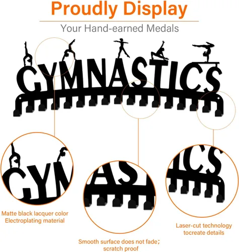 Miniatura 5 de SUPERDANT Soporte de exhibición de medallas deportivas de gimnasia para mujer, colgador de montaje en pared de metal con 17 ganchos para exhibición
