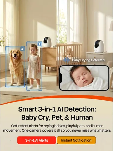Miniatura 4 de Tenda CP3 Pro 2K Cámara de seguridad interior con WiFi 6 y detección AI para bebés/mascotas - Monitor de bebé, cámara para mascotas para el hogar
