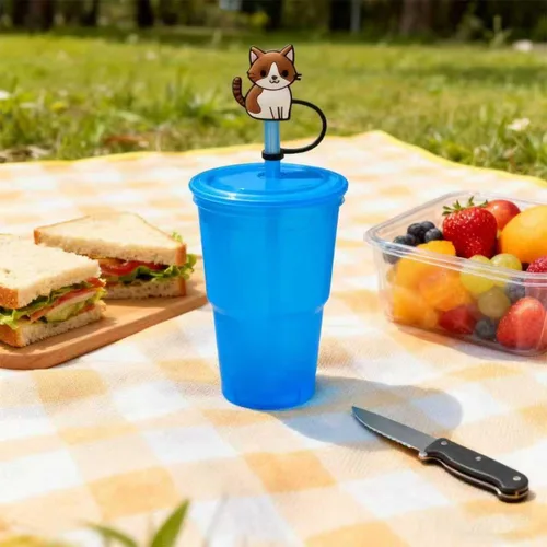 Miniatura 5 de 6 piezas de cubierta de pajita de silicona, popotes reutilizables, toppers para beber, cubiertas lindas, tapa de pajita de gato para topper Stanley