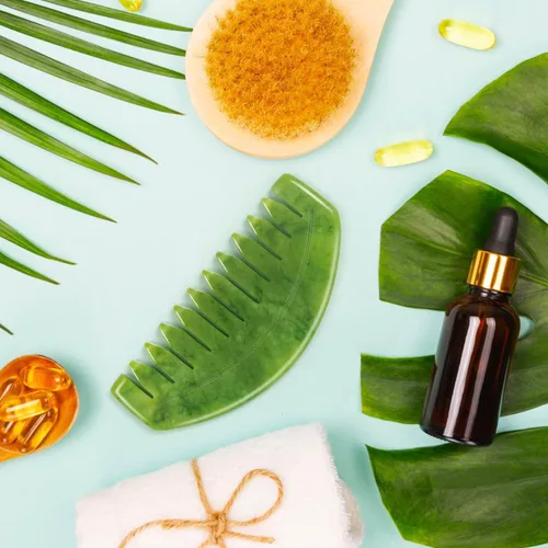 Miniatura 6 de Gua Sha Peine, jade de piedra guasha natural, peine de masaje para el cuidado del cuero cabelludo, herramienta de masaje para raspado corporal Gua