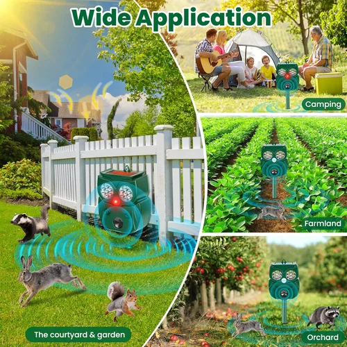 Miniatura 5 de Paquete de 2 repelentes ultrasónicos de animales para exteriores, repelentes de ciervos solares para exteriores, dispositivos de disuasión