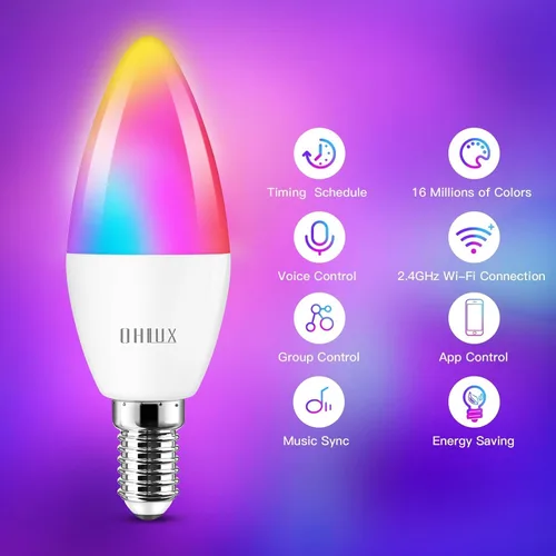 Miniatura 2 de OHLUX E12 Led Bulb, Smart Candelabra Led Light Bulbs 5W 40 Watt Equivalent, Color Changing Light Bulb RGB Compatible with Alexa Google Home, Candle