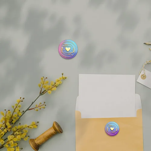 Miniatura 7 de MAYJOYDIY Sello de cera con forma de corazón y manos, sello de cera de sellado, patrón de estrella de hierba, cabeza de latón extraíble, mango