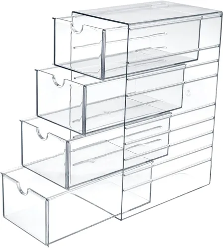 Miniatura 11 de Hipiwe Organizador de Cajones de Plástico Transparente Cajones de Escritorio con 6 Cajones Extraíbles Caja de Almacenamiento Compacta para Gabinete