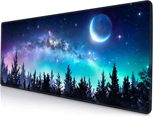 Alfombrilla de ratón grande para juegos con bordes cosidos, tapete de escritorio Galaxy, tapete extendido para teclado, tapete de escritorio de goma