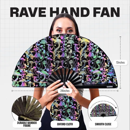 Miniatura 132 de SoJourner Bags Rave Fan – Ventilador plegable grande – Ventilador de mano Clack para raves, Halloween, Burlesque, trajes de arcoíris para mujeres