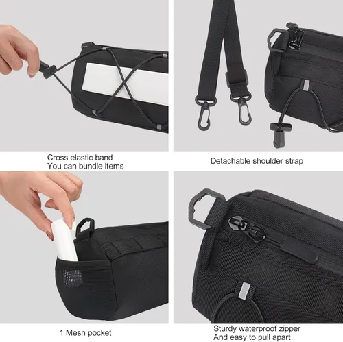 Miniatura 4 de KOSIBATE Bolsa para manillar de bicicleta con correa para el hombro, bicicletas de carretera de montaña, bolsa frontal de almacenamiento (negro)