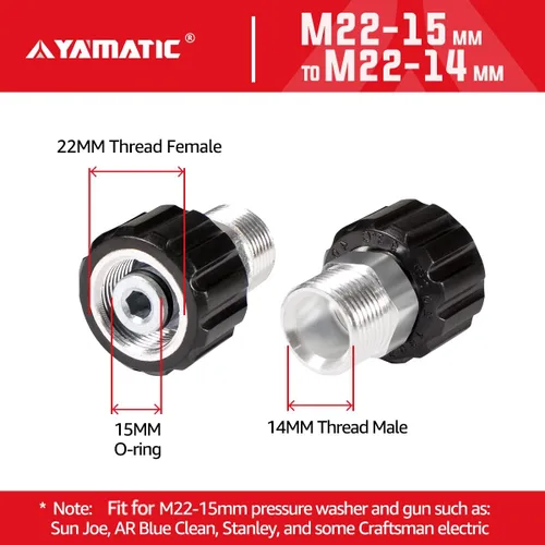 Miniatura 4 de Kit de manguera y adaptador de repuesto para lavadora y varitas de energía eléctrica Sun Joe M22, 2 adaptadores M22-0.591 in, rosca M22-0.551 in