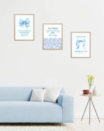 Miniatura 5 de HesenDot Blue Coquette Bible Verbs You Turned My Mourning into Dancing - Juego de 1 12x16 Inch, You Turned My Mourning into Dancing Blue Canvas
