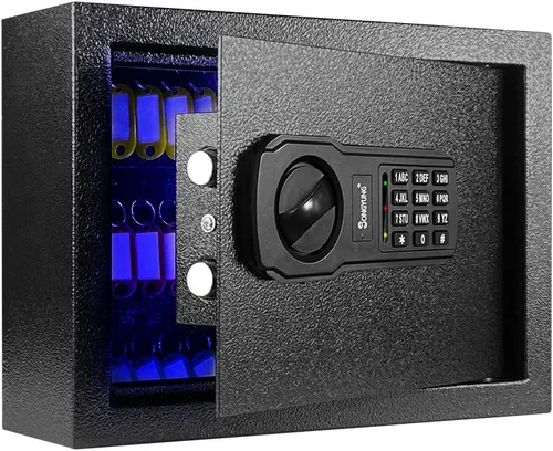 Miniatura 8 de Caja fuerte de pared para armario de 25 llaves con luz de sensor y fuente de alimentación externa de emergencia, caja fuerte para llave electrónica