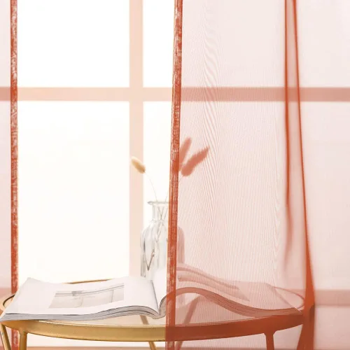 Miniatura 5 de MIULEE Cenefa de otoño para ventana, media ventana, cenefa de cortina transparente terracotta con bolsillo para barra, cortina de gasa extra ancha