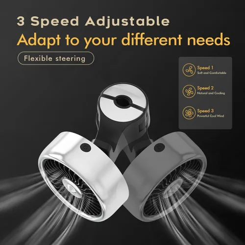 Miniatura 3 de Ventilador portátil para el asiento trasero del bebé, ventilador de refrigeración de coche alimentado por USB, ajustable de 3 velocidades de viento
