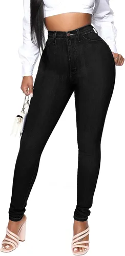 KUNMI - Pantalones de mezclilla clásicos de cintura alta para mujer, elásticos, con efecto de levantamiento de glúteos, ajustados