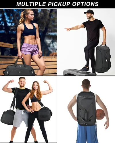 Miniatura 7 de Bolsa de gimnasio impermeable para hombres y mujeres, bolsa de lona convertible grande de 50 L, mochila y bolsa de hombro para viajes, fin