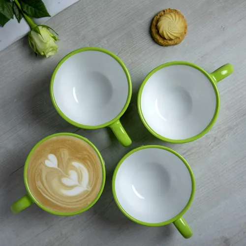 Miniatura 5 de City to Cottage Taza de cerámica hecha a mano, diseño de lunares verde lima y blanco, extra grande de 17.5 onzas, capuchino de cerámica, café, té