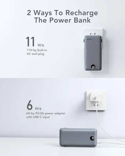 Miniatura 4 de Cargador portátil de 20000 mAh, cargador de batería VRURC de carga rápida de 22.5 W con cables, cargador portátil USB C de 20 K con enchufe de Gris