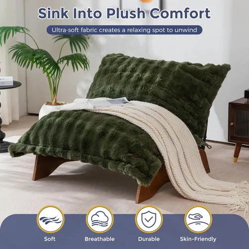 Miniatura 8 de MAXYOYO Silla ajustable para sala de estar, puf convertible y sillón reclinable con marco, cojín extraíble, tela de burbujas, suave tapizado