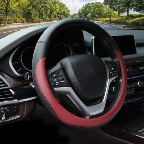 Valleycomfy - Funda de volante de piel de microfibra para volante de tamaño grande, con diámetro exterior de 15.5 a 16 pulgadas, color rojo vino