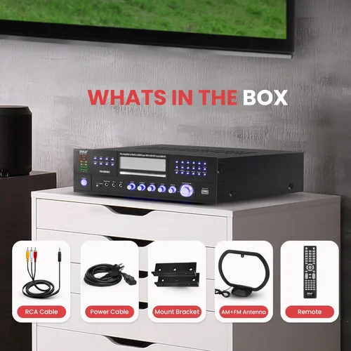 Miniatura 6 de Pyle Amplificador de potencia Bluetooth inalámbrico de 4 canales, altavoz estéreo de 1000 W, receptor de audio para el hogar con radio FM, USB