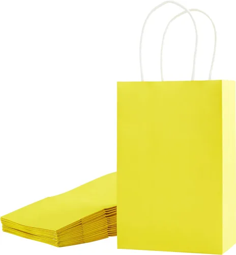 SUNCOLOR Paquete de 24 bolsas de regalo amarillas con asas – Bolsas de 8" para regalos de fiesta, cumpleaños, Pascua y ocasiones especiales Amarillo