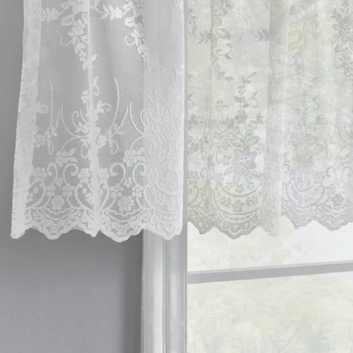 Miniatura 10 de Kotile - Cenefa de encaje beige para ventanas de estilo rústico campestre con diseño floral de vid, fondo ondulado, cenefa transparente de encaje