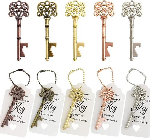 100 piezas de abrebotellas para llaves de boda, recuerdos de fiesta de despedida de soltera, llave de esqueleto vintage, decoración rústica de