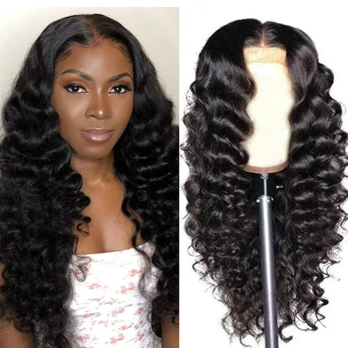 Miniatura 10 de Pelucas sueltas de cabello humano ondulado profundo con encaje frontal, prearrancado, pelucas de encaje frontal de 13 x 4 para mujeres negras