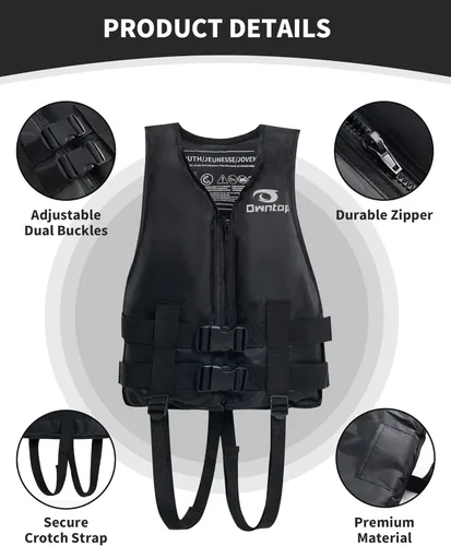 Miniatura 2 de Owntop Chaquetas de natación para niños y adultos de 50 a 125 libras de hebillas dobles, cremallera y correa de entrepierna, chaleco de esquí ligero