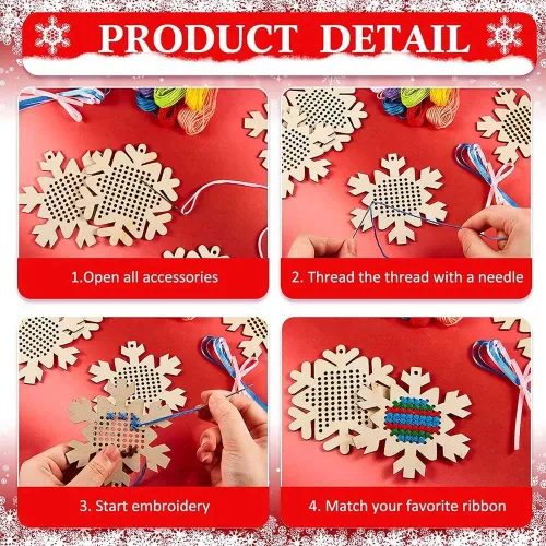 Miniatura 4 de 10 piezas de kits de punto de cruz de Navidad en madera Adornos de Navidad de punto de cruz Decoraciones colgantes de Navidad para manualidades