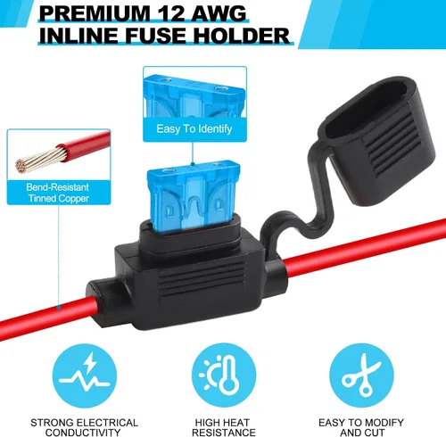 Miniatura 4 de Cooclensportey Paquete de 4 portafusibles en línea de 12 AWG, portafusibles impermeable con 35 fusibles estándar