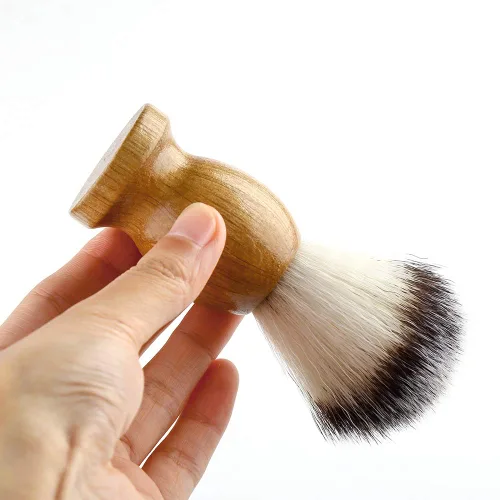 Miniatura 2 de Anbbas brocha de afeitar con pelo sintético de tejón y mango de madera, soporte y cuenco de afeitado de acero inoxidable, perfecto para afeitado
