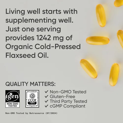 Miniatura 4 de Sports Research Cápsulas blandas de aceite de linaza orgánico de 1242 mg, suplemento Omega 3 a base de plantas con 720 mg de ALA para mujeres