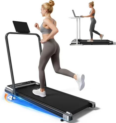 Caminadora con barra de mango e inclinación ajustable, cintas de correr portátiles compactas para oficina en casa, 2.5 HP silenciosas y