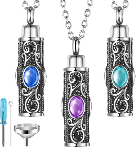 Jadive 3 collares de urna para cenizas, joyería de cremación para cenizas, collar con colgante de urna para mujer, cremación conmemorativa, soporte