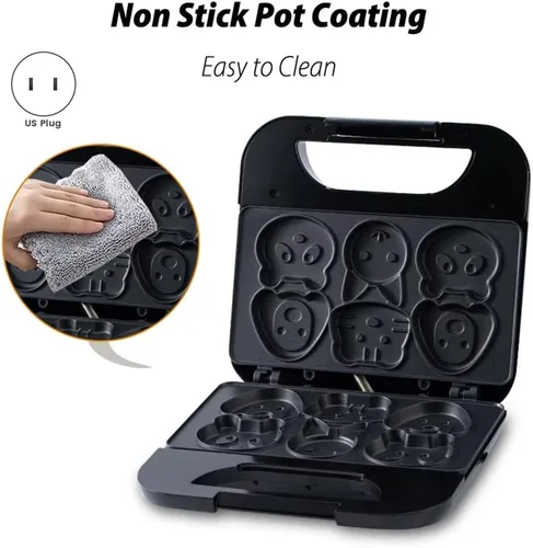 Miniatura 2 de Animal Mini WaffleMaker 6 Tortitas en forma de animal Máquina de desayuno antiadherente Waffler Iron Hogar para niños Adultos Regalo divertido US