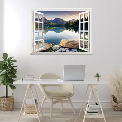 Miniatura 4 de wall26 Adhesivo de pared extraíble/mural de pared Lago pacífico en otoño, decoración de pared creativa con vista de ventana, 24 x 32 pulgadas