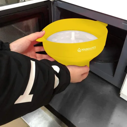 Miniatura 2 de Tazón plegable de silicona para microondas con aire caliente para hacer palomitas de maíz con tapa y asas (Amarillo)