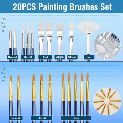 Miniatura 2 de Halobios Juego de pinceles de pintura, 20 pinceles de pintura diferentes tipos de pinceles para pintura acrílica, acuarela, óleo, pinceles