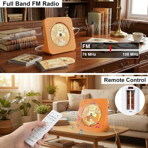 Miniatura 11 de Gueray Reproductor de CD portátil, reproductor de CD Kpop Bluetooth para escritorio con altavoz de sonido de alta fidelidad, radio FM, reproductor
