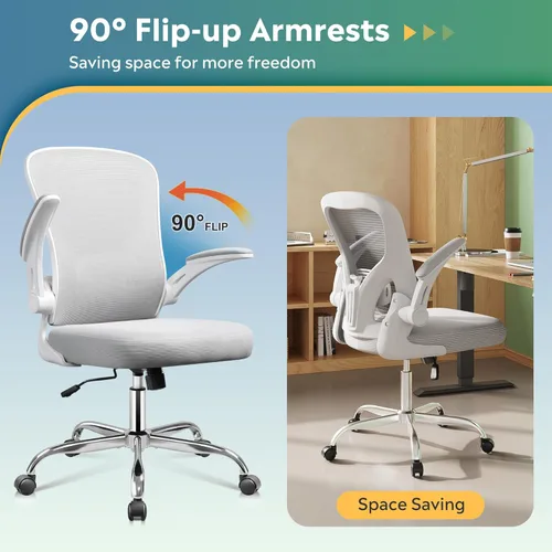 Miniatura 7 de DEVAISE Silla de oficina ergonómica para computadora con reposabrazos abatibles, cómoda malla con soporte lumbar ajustable, color blanco