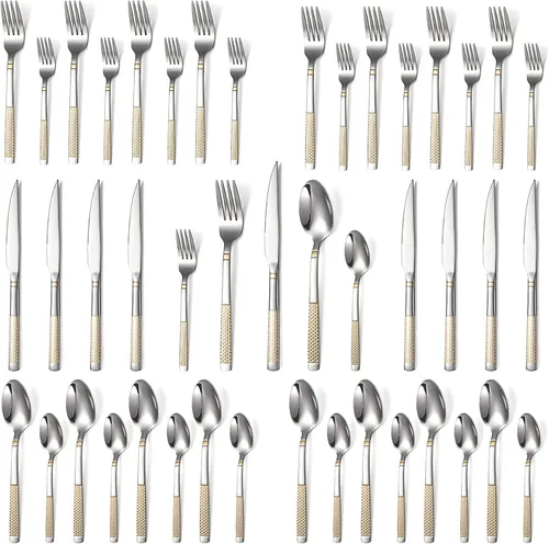 Juego de cubiertos de acero inoxidable de 40 piezas para 4 cubiertos de cocina, incluye tenedores, cucharas, cuchillos para el hogar, restaurante,