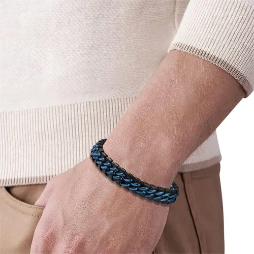 Miniatura 4 de Pulsera trenzada de cadena de acero con eslabones de cuero genuino para hombre