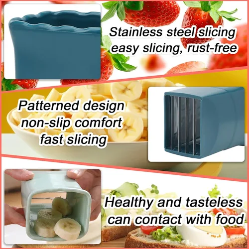 Miniatura 5 de Tulobi Juego de 2 rebanadores de frutas, acero inoxidable, mini rebanador de tazas, máquina de ensalada rápida, accesorio creativo de cocina