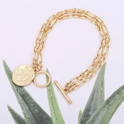 Miniatura 6 de PEARLADA 18k Gold Chain Layerd Bracelet Coin Charm Toggle Bracelet Trendy Cubic Zirconia Jewelry